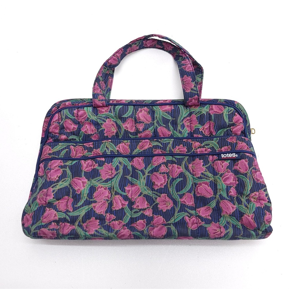 TOTES Travel Amenities Makeup Toiletry‎ Bag Organizer Quilted Navy Pink Floral
